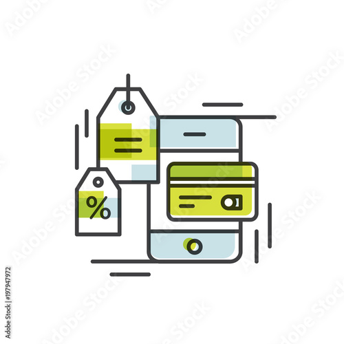 Vector Icon Style Illustration of Payment made through mobile phone. Concept icons NFC payments in a flat style. Pay or making a purchase contactless or wireless manner. Mobile Banking and Payments