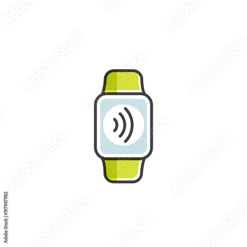Vector Icon Style Illustration of Payment made through watch. NFC payments in a flat style. Pay or making a purchase contactless or wireless manner. Mobile Banking and Payments