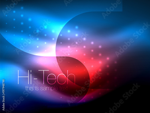 Glittering neon glowin wave, techno modern art abstract background, magical shiny template