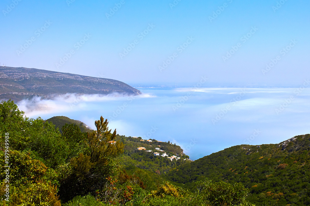 Foggy landscape in Porting da Arrabida, Portugal