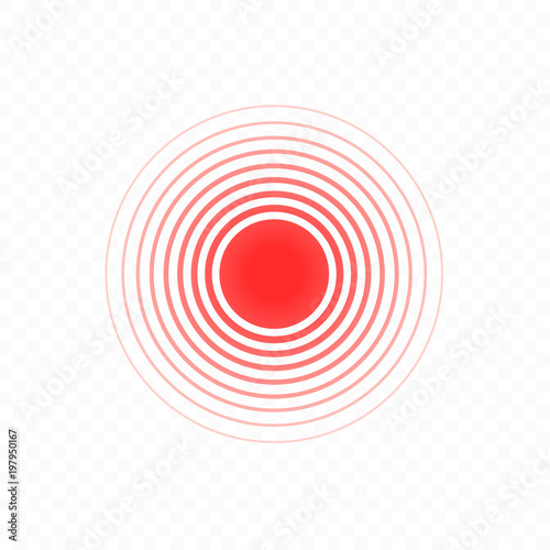 Pain circle. Isolated bold vector red ring from thin to thick. Symbol throbbing pain. Vector illustration on green background.