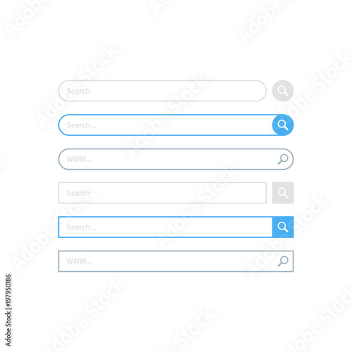 Search bar design, set of search boxes ui - ux design and web site. Flat design, vector illustration on background.