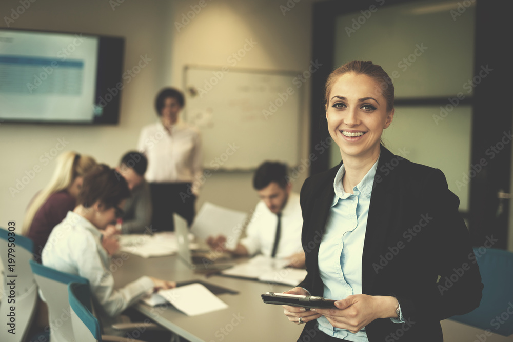 business woman working on tablet at meeting room business woman working on tablet at meeting room