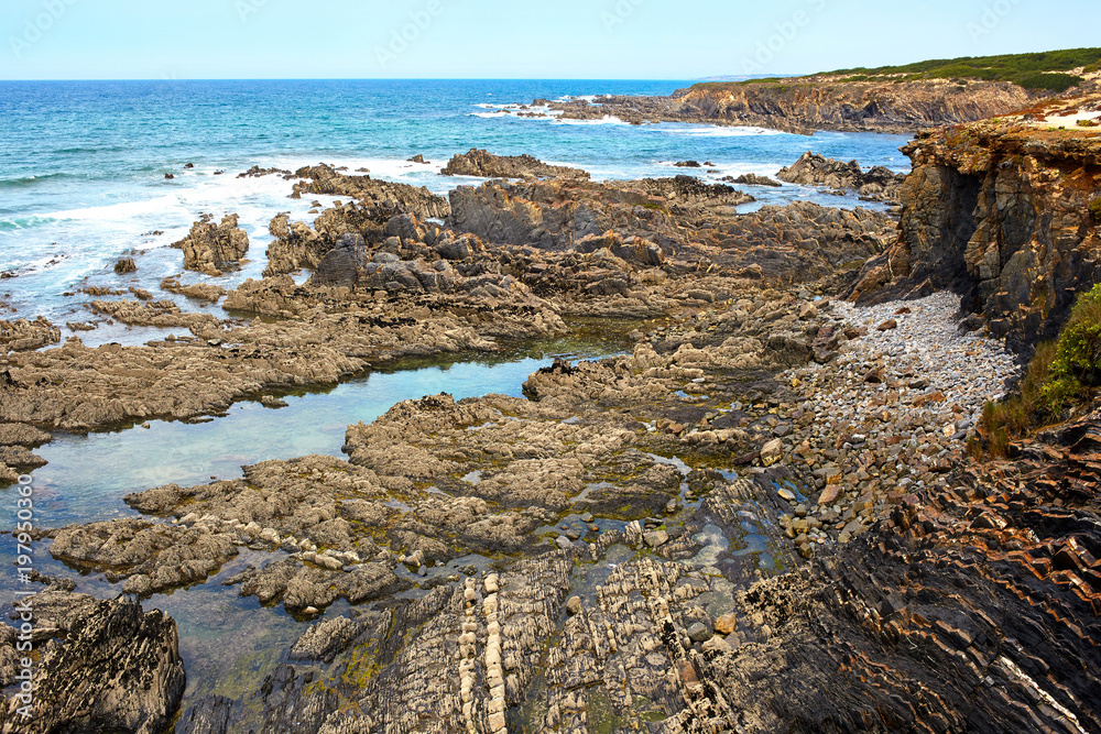 Amazing cliff rocks on the west coast of Portugal in Alentejo region
