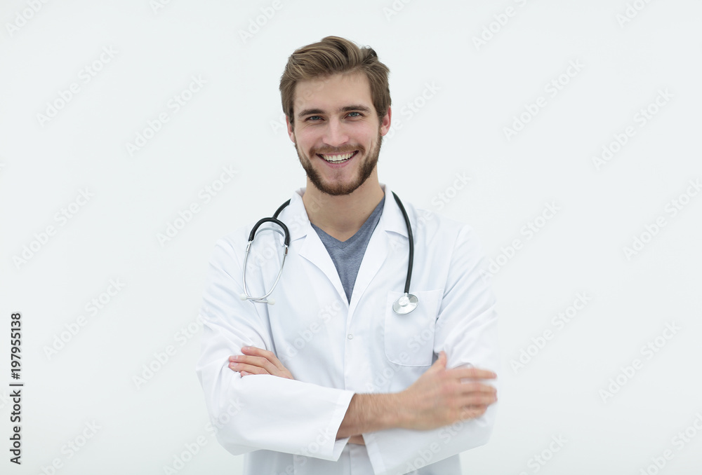 portrait of a friendly doctor.isolated on white portrait of a friendly doctor.isolated on white