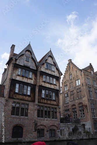 A red brick house with a gable in the city if Bruges  Belgium