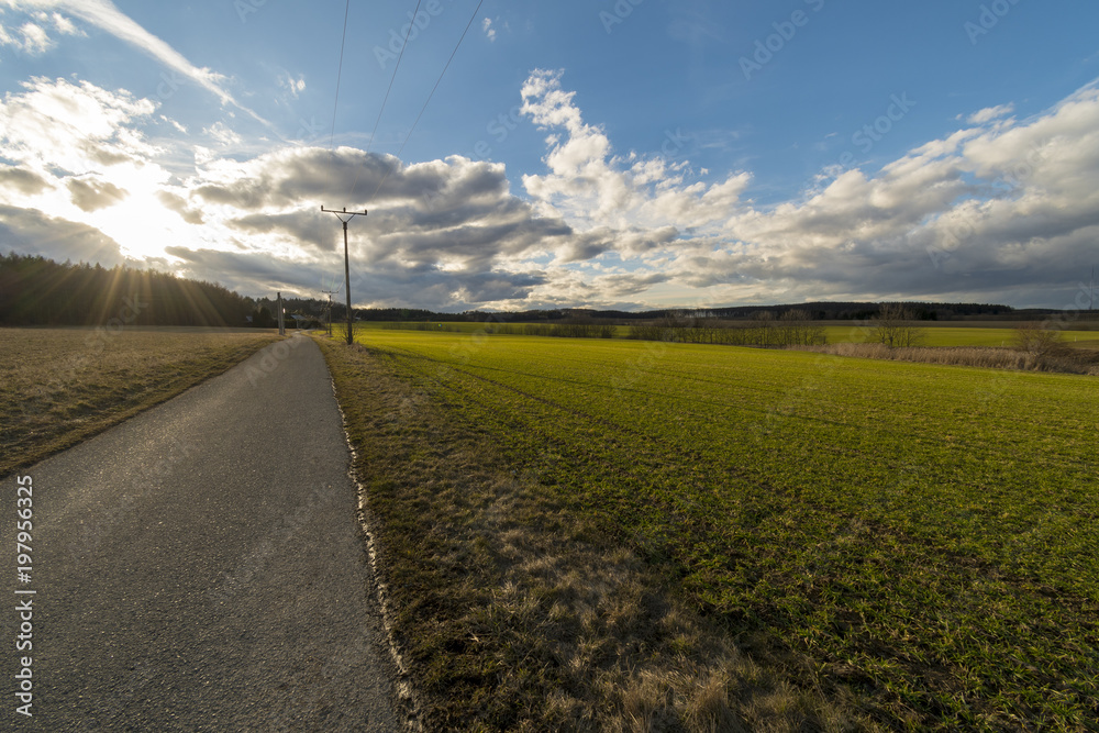 Spring grassy field at countryside in the Czech Republic.