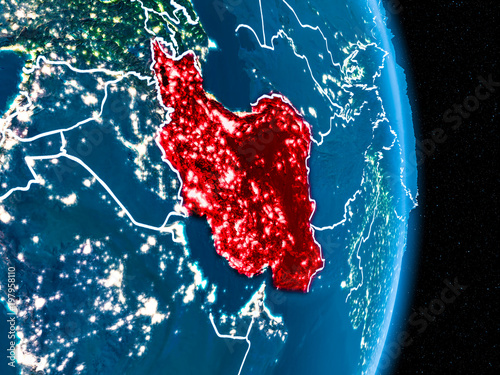 Iran in red at night