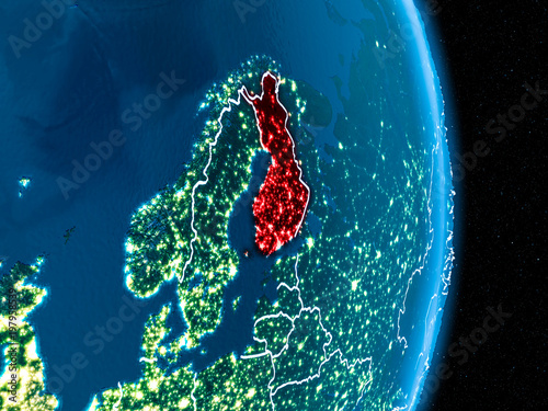 Finland in red at night