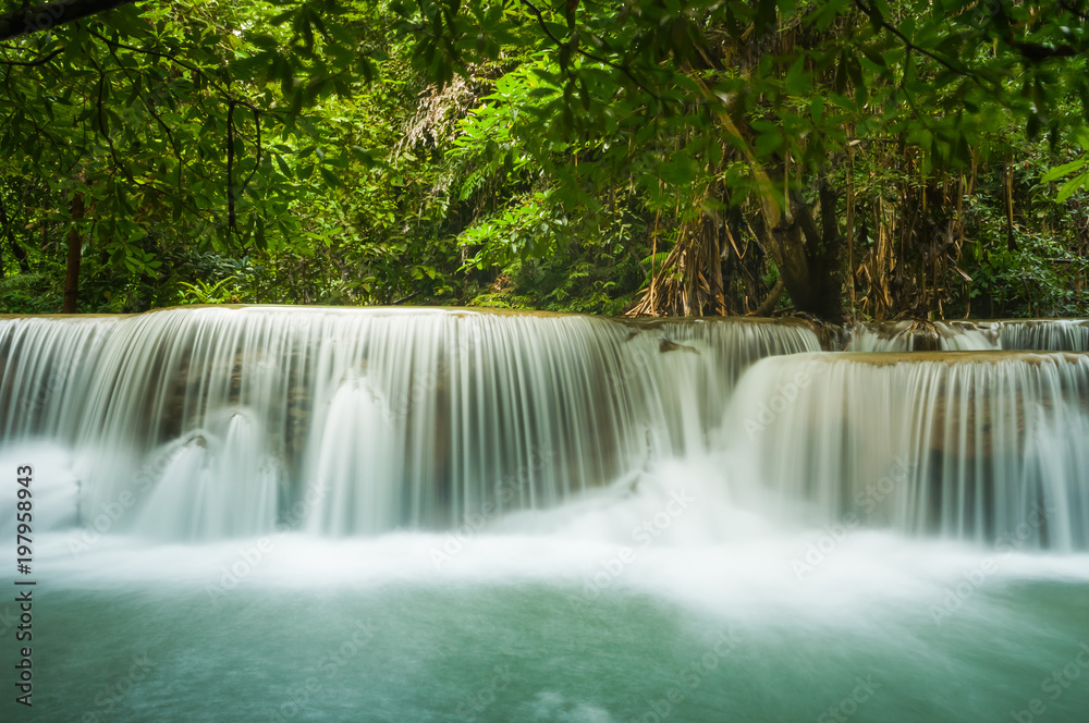 Beautiful and Breathtaking green waterfall, Erawan's waterfall, Located Kanchanaburi Province, Thailand