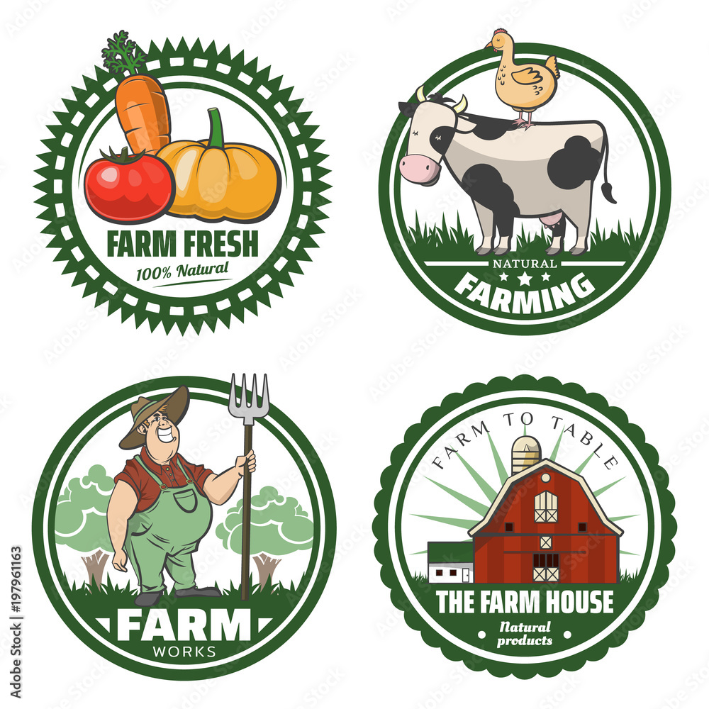 Vector set of farm fresh logotypes. Organic premium quality products ...