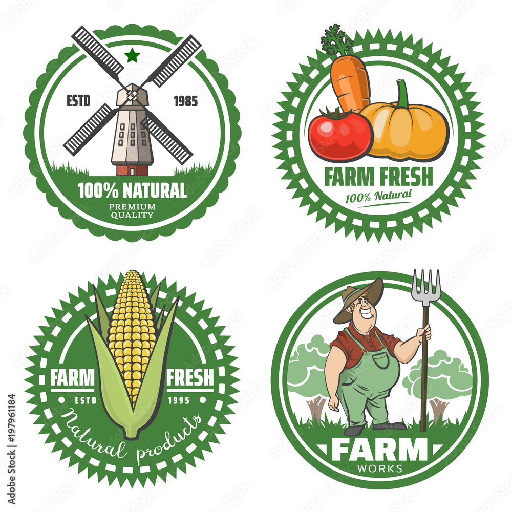 Vector set of farm fresh logotypes. Organic premium quality products ...