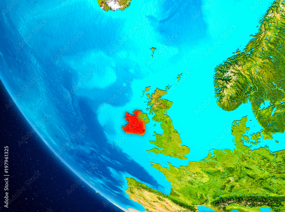 Ireland on globe from space