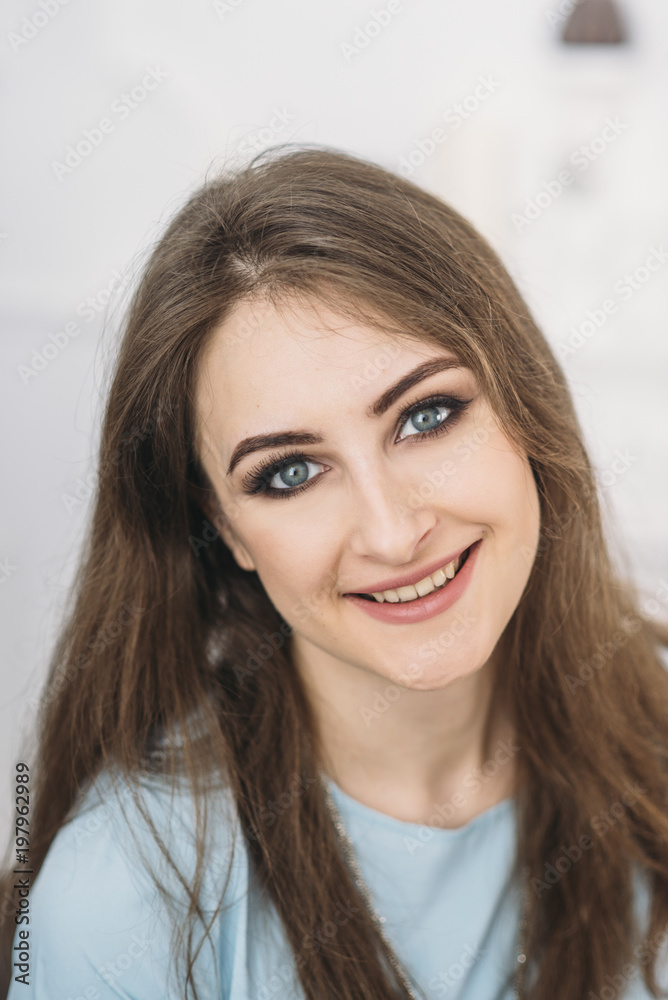 beautiful young stylish woman smiling with brown hair brunette beautiful young stylish woman smiling with brown hair brunette