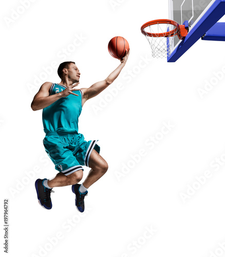 male basketball player jumping to the basket isolated on white © 27mistral