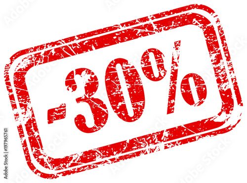 30 percent off marketing deal offering grunge red rubber stamp label isolated on white