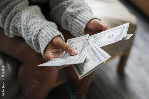 Canvas Print Closeup of woman counting money