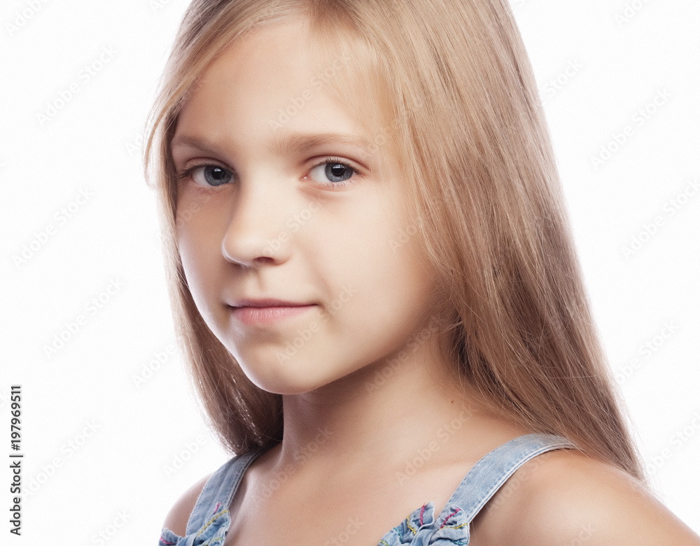 Portrait of a happy little girl over white background Portrait of a happy little girl over white background