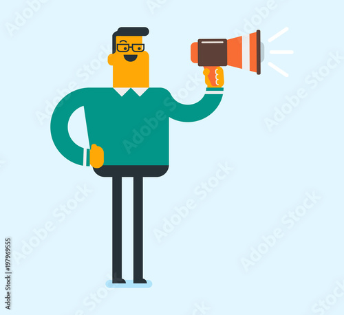 Caucasian white speaker holding a megaphone