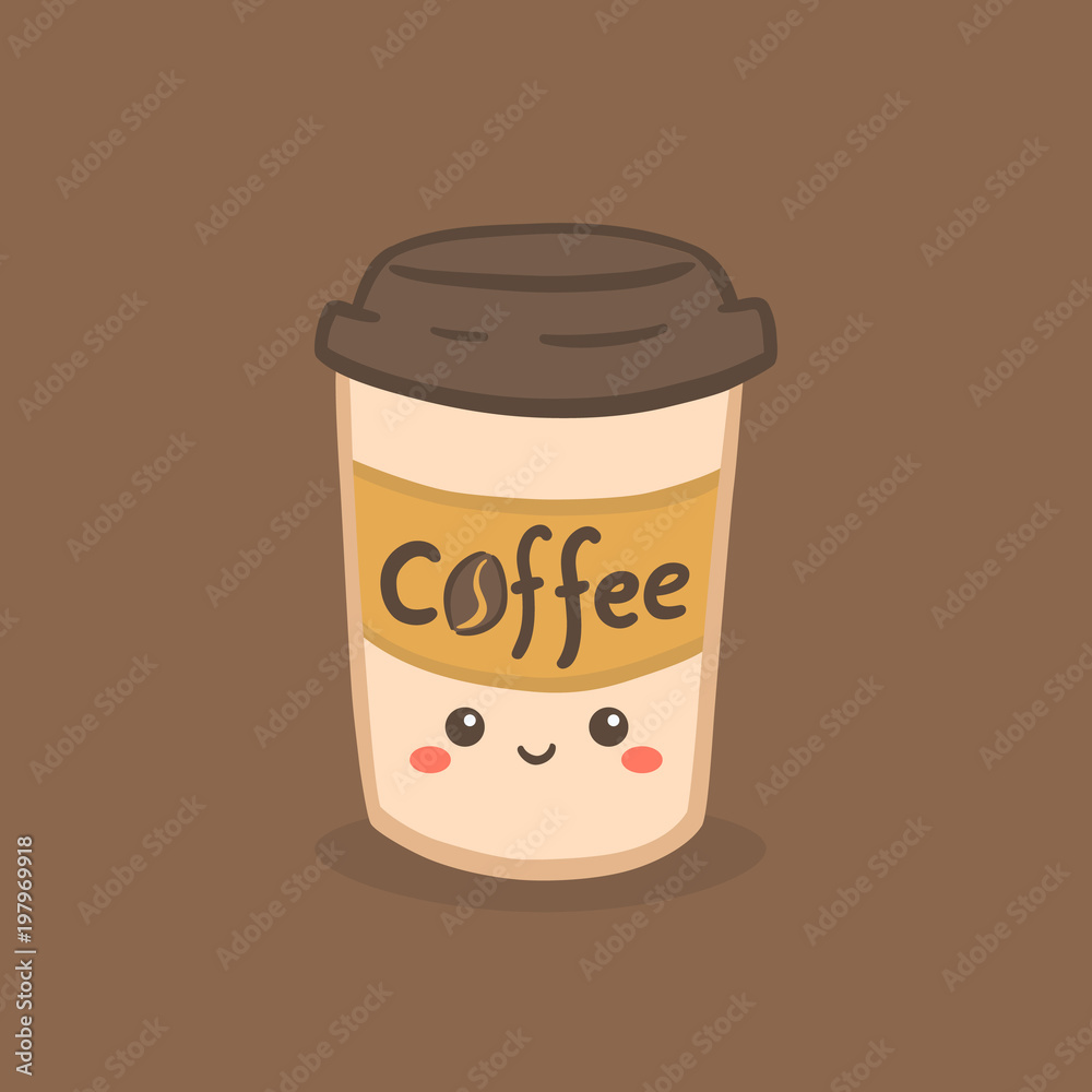 Cute Coffee Paper Cup Glass Vector Illustration Cartoon Character Icon  Stock Vector | Adobe Stock
