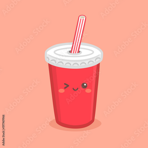 Cute Red Soda Cola Paper Cup with Straw Vector Illustration Cartoon Character