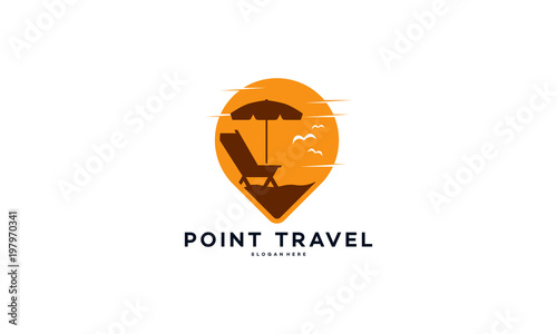 Beach logo designs concept vector, Travel Point logo with beach chairs symbol
