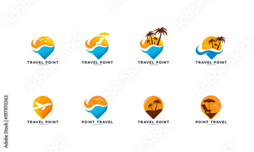 Set of Point Travel logo designs concept vector, Beach and ocean logo template