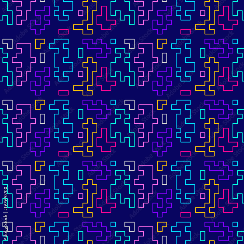 Geometric seamless patternin retro memphis style, fashion 80s - 90s. Hipster background with abstract geometric figures. Geometric seamless patternin retro memphis style, fashion 80s - 90s. Hipster background with abstract geometric figures.