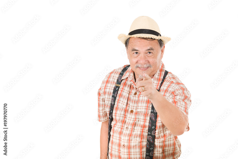 Portrait asian senior man smiling standing at isolated white background Portrait asian senior man smiling standing at isolated white background