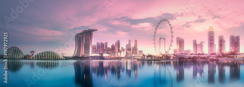 Purple sunset of Marina bay skyline, Singapore