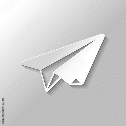 paper plane. origami glider. Paper style with shadow on gray background