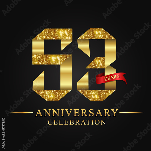 anniversary, aniversary, 53 years anniversary celebration logotype. Logo,ribbon golden number on black background.Numbers ribbon gold.