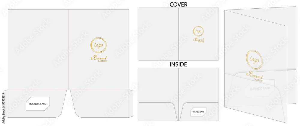 Fotografie document folder package die-cut mockup template