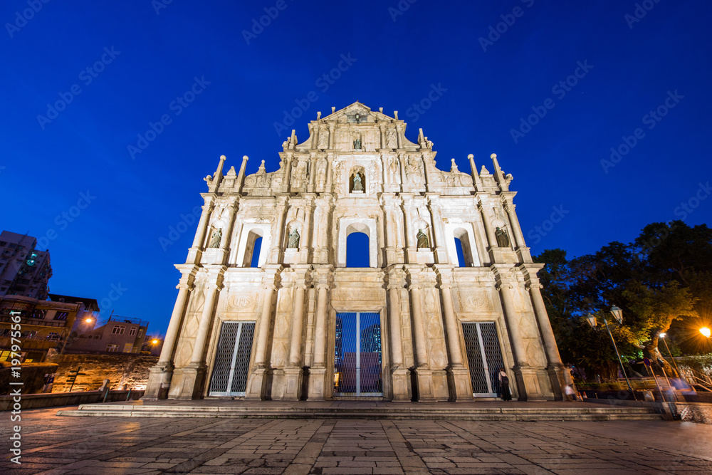 Ruins facade of St.Paul's Cathedral in Macau at night