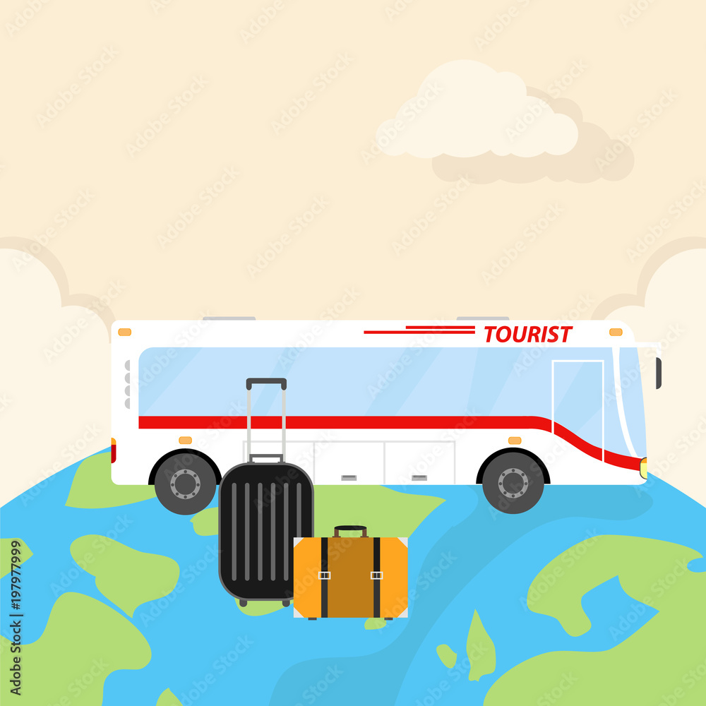 Φωτογραφία The concept of tourism. Tourist bus with traveler's suitcases.