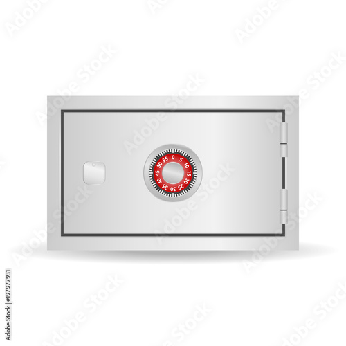 Safe, realistic safe with a combination lock. Safe badge.