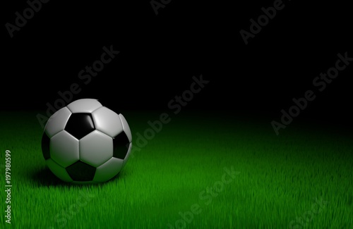 A footbal placed on the green grass. 3D Illustration or rendered. © jumlongch
