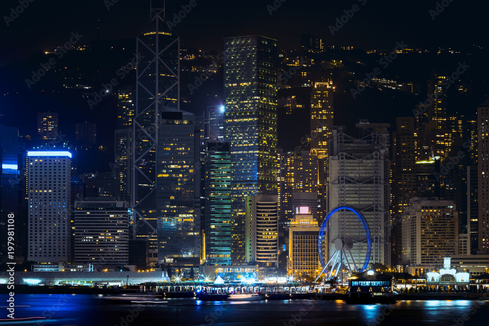 Hong Kong Victoria Harbor night view in earth hour