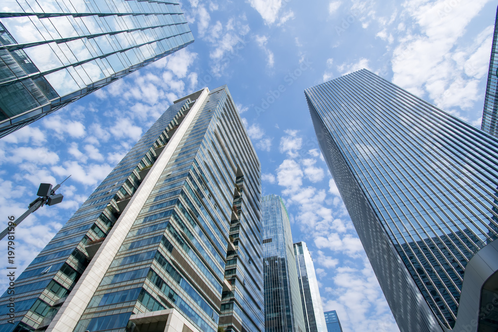 Skyscrapers' low angle view in the Chinese city of Shenzhen