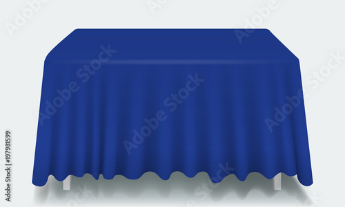 Vector blue Empty Rectangular Table with Tablecloth Isolated.