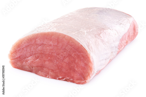 Raw pork loin isolated on white background. Fresh meat.
