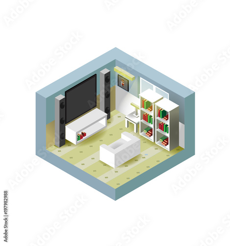 Isometric style home indoor interior exterior open transparent ceiling, Creative architecture info graphic