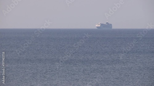 Mediterranean Sea with Ship, shot taken on Mallorca near Palma, Spain. photo