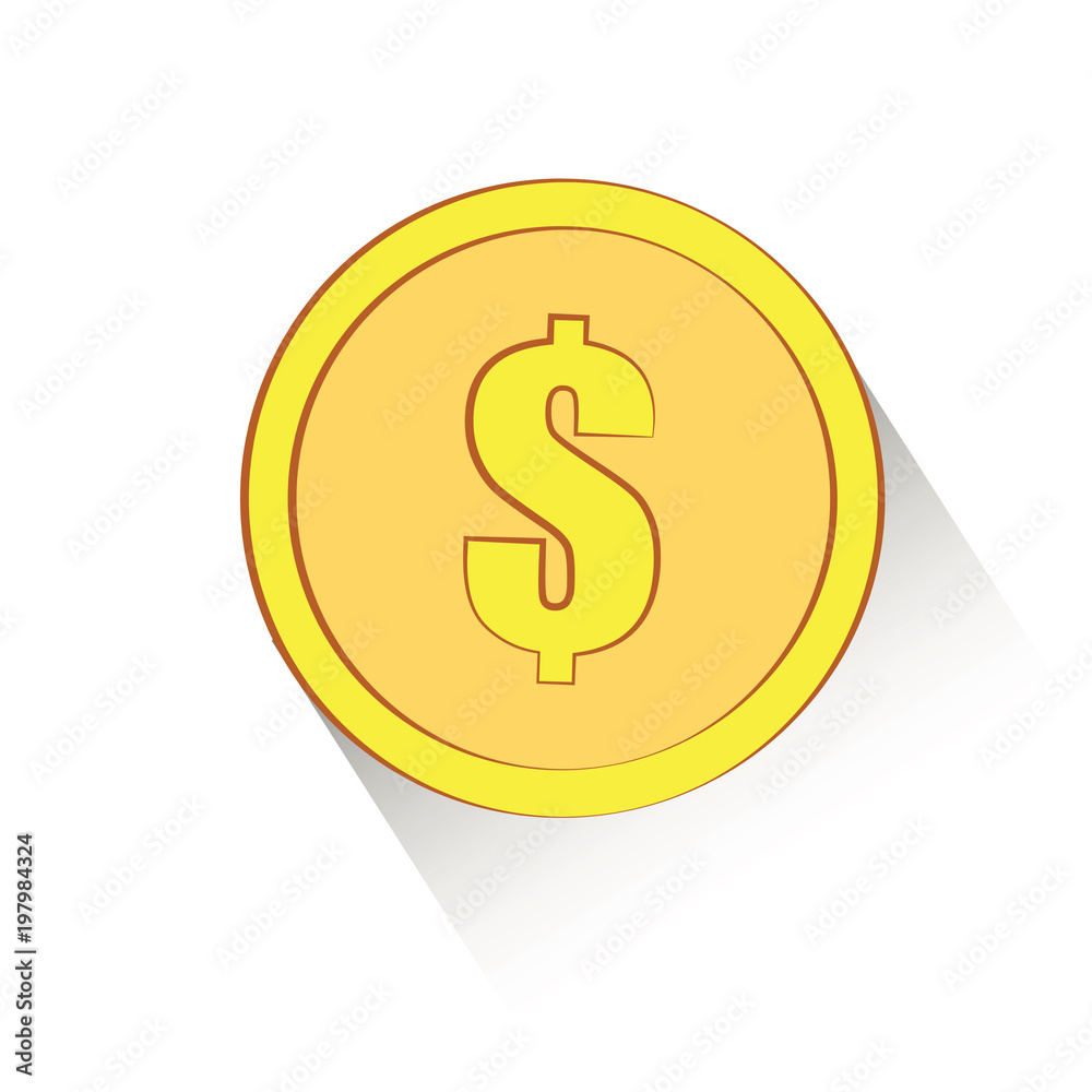 Golden dollar coin isolated on white background. Vector illustration. Golden dollar coin isolated on white background. Vector illustration.