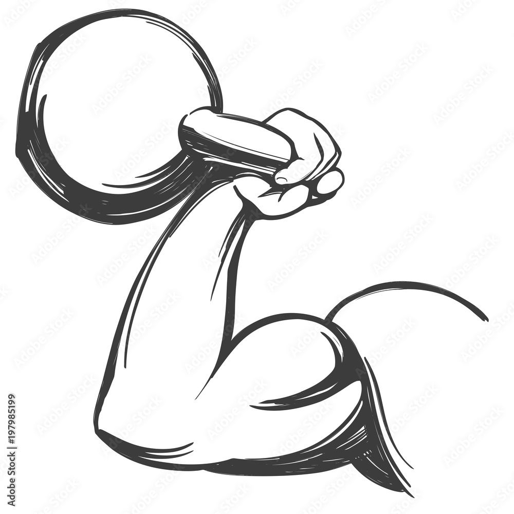 arm, bicep, strong hand holding a kettlebell icon cartoon hand drawn vector  illustration sketch Stock Vector | Adobe Stock