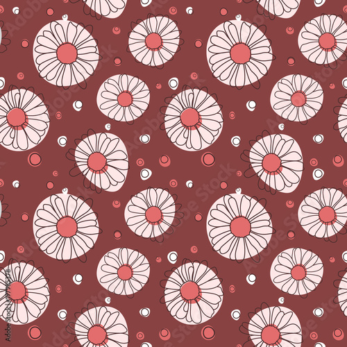 Seamless chamomile pattern on red background