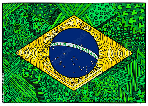 Brazil flag zentangle ornament national symbol colorful