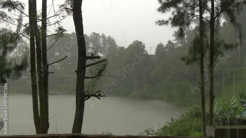 Lake Bunyonyi on a rainy day, Uganda  photo