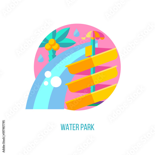 Water park. Hello summer. Vector illustration.