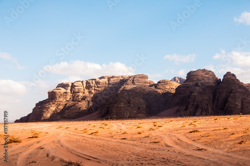 Nice view sand and big rocks in Wadi Rum desert in Jordan